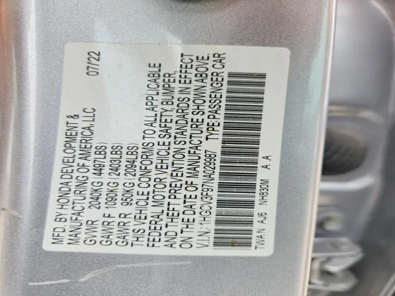 2022 HONDA ACCORD TOURING HYBRID  