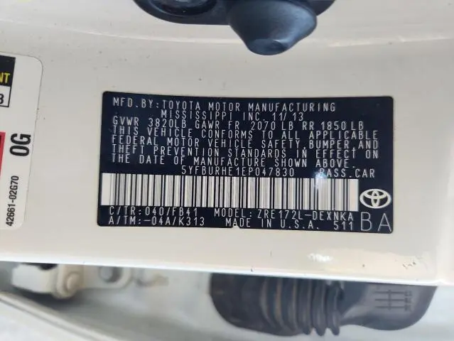 2014 TOYOTA COROLLA L  