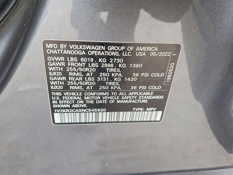 2022 VOLKSWAGEN ATLAS SE  