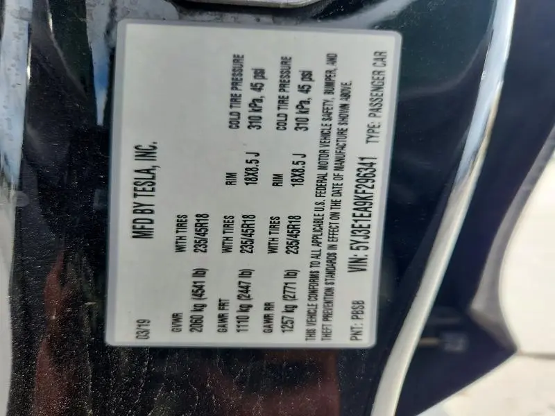 2019 TESLA MODEL 3   