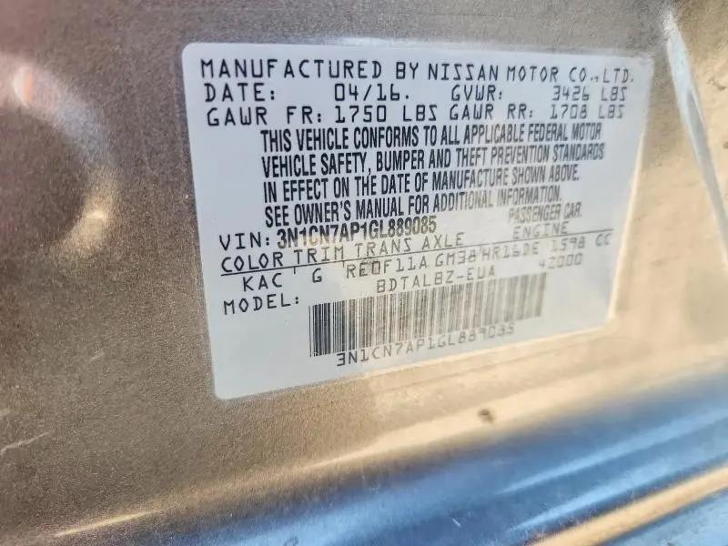 2016 NISSAN VERSA 1.6 SV  