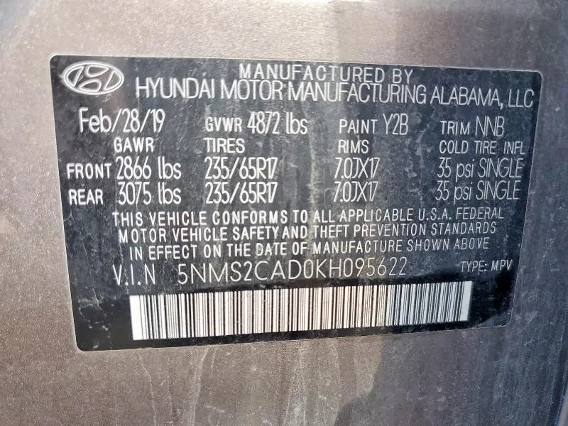 2019 HYUNDAI SANTA FE SE 2.4L  