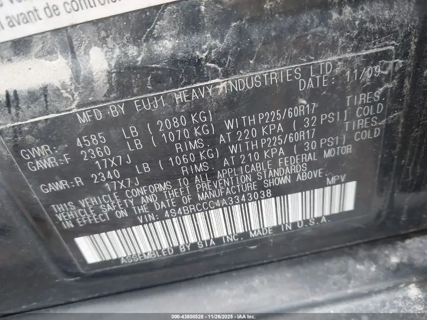 2010 SUBARU OUTBACK 2.5I PREMIUM