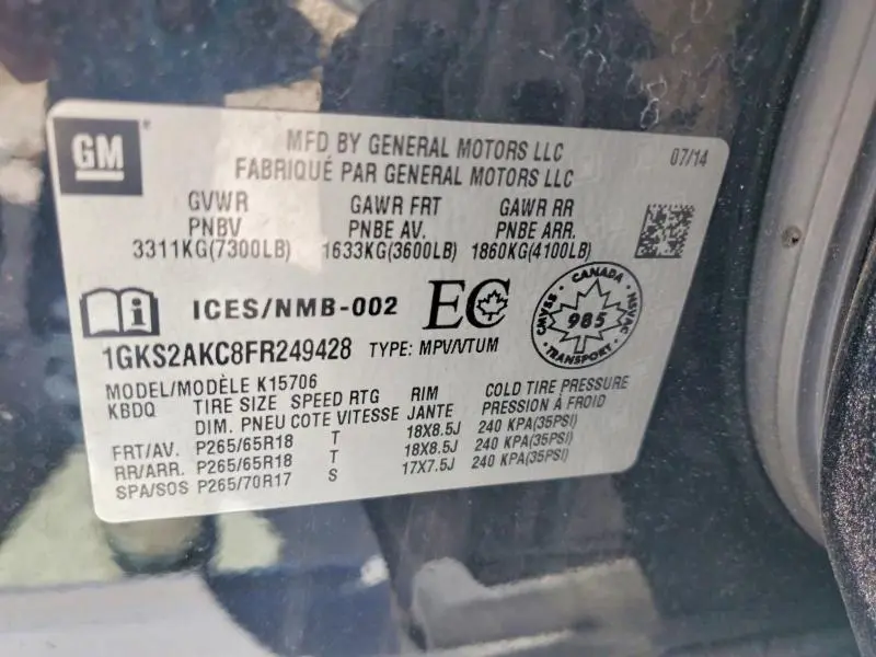 2015 GMC YUKON SLE  