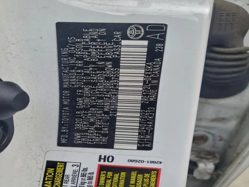 2015 TOYOTA COROLLA L  