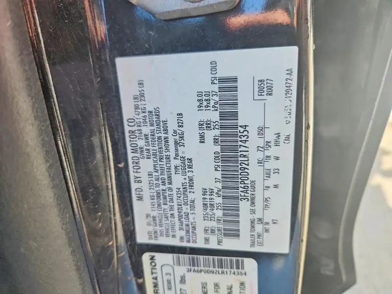 2020 FORD FUSION TITANIUM  