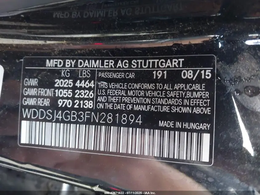 2015 MERCEDES-BENZ CLA 250 4MATIC