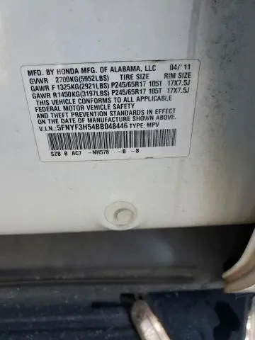 2011 HONDA PILOT EXL  