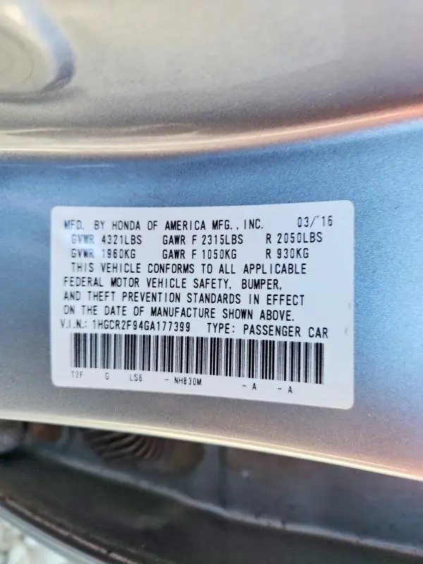 2016 HONDA ACCORD EXL  