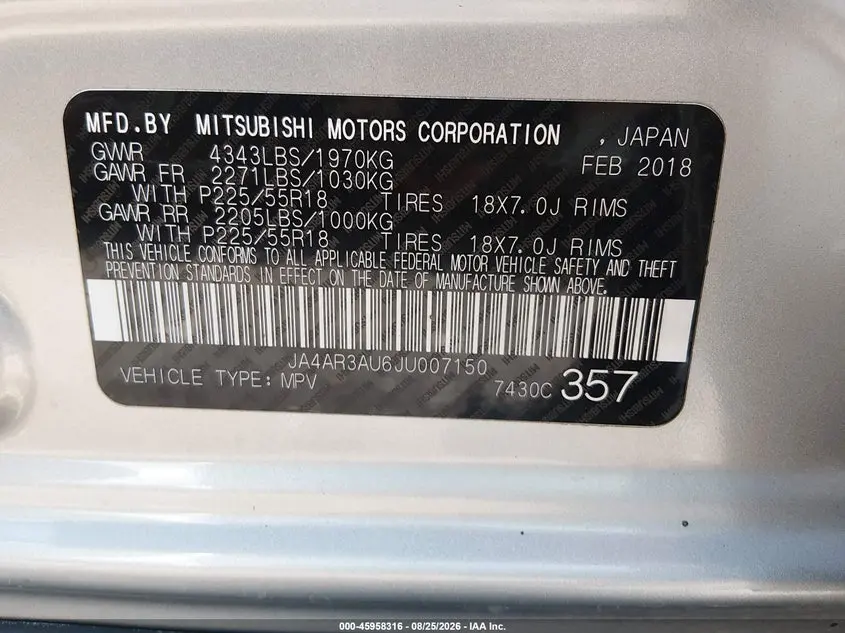 2018 MITSUBISHI OUTLANDER SPORT 2.0 ES