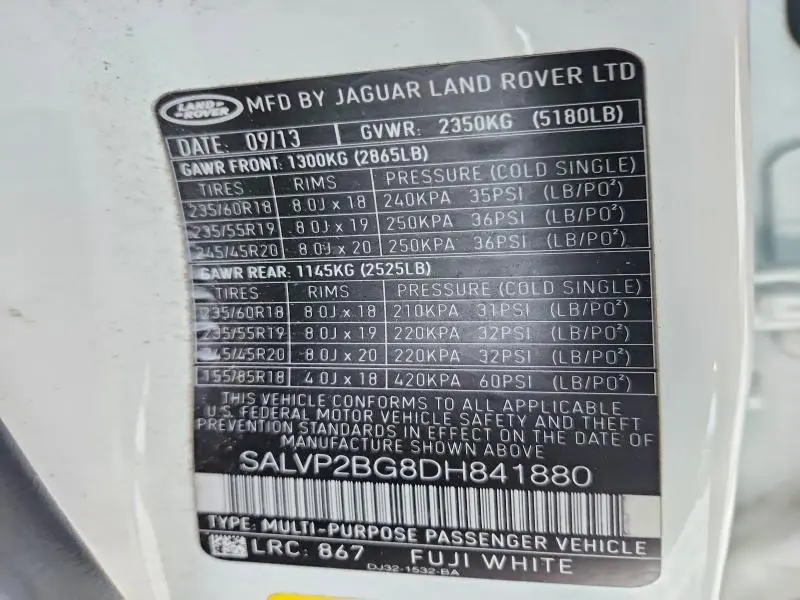 2013 LAND ROVER RANGE ROVER EVOQUE PURE PLUS  