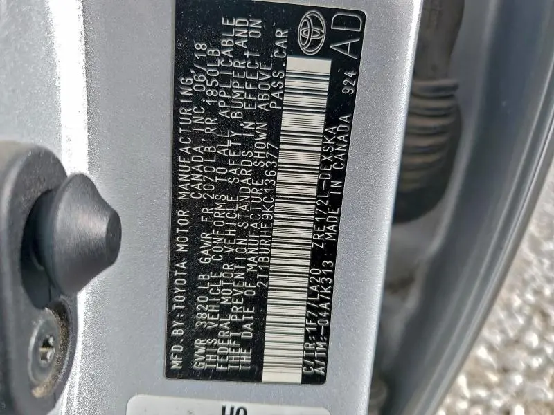 2019 TOYOTA COROLLA L  