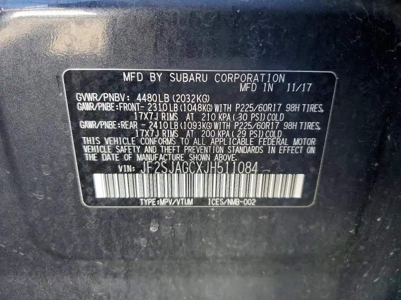 2018 SUBARU FORESTER   