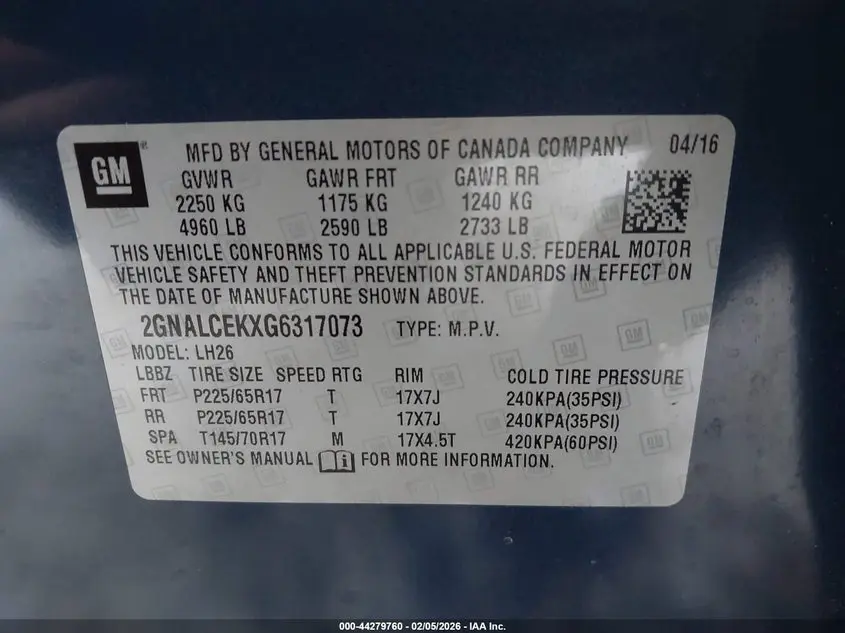 2016 CHEVROLET EQUINOX LT