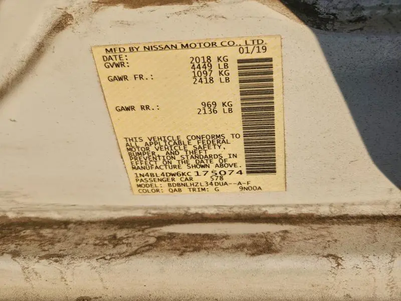 2019 NISSAN ALTIMA SV  