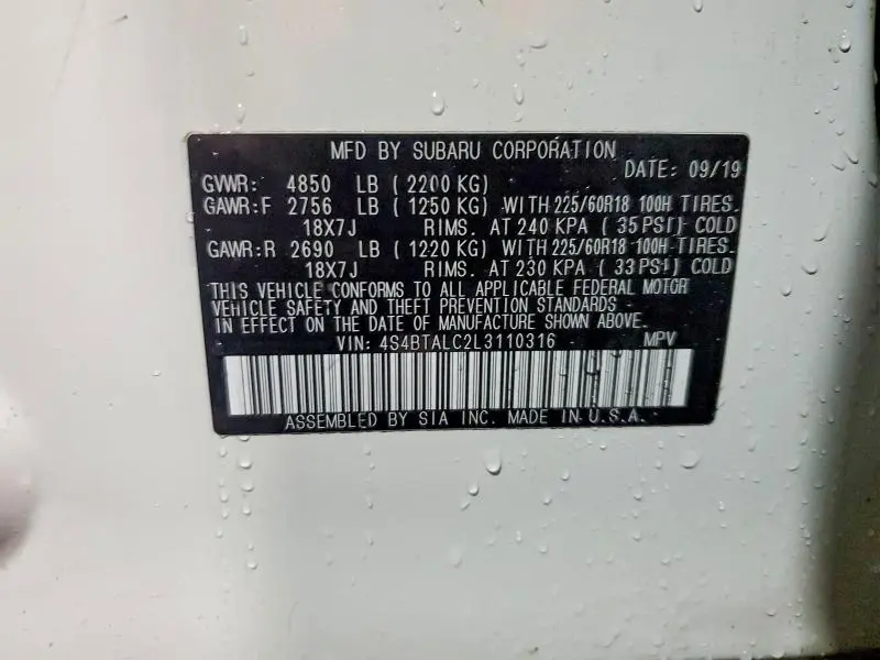 2020 SUBARU OUTBACK LIMITED  