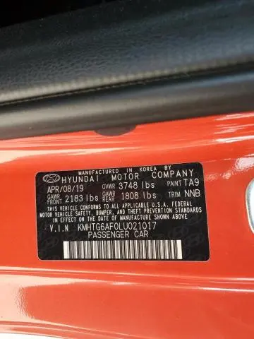 2020 HYUNDAI VELOSTER BASE  