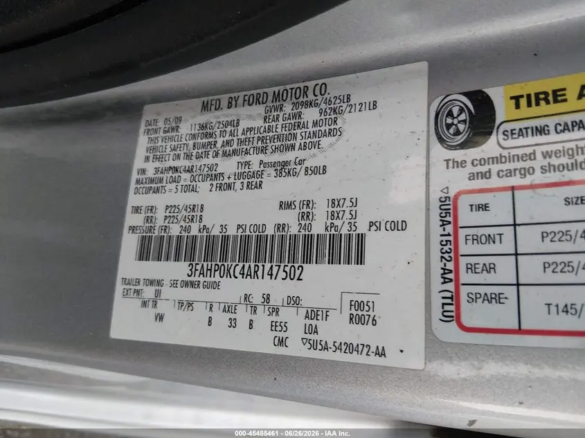 2010 FORD FUSION SPORT