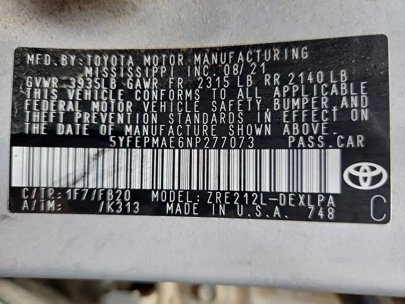 2022 TOYOTA COROLLA LE  