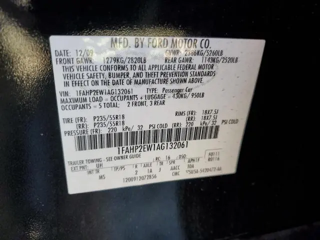 2010 FORD TAURUS SEL  