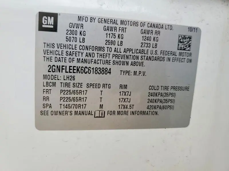 2012 CHEVROLET EQUINOX LT  