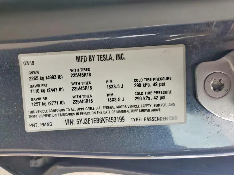 2019 TESLA MODEL 3   