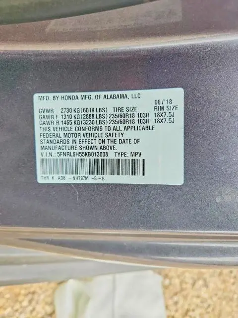 2019 HONDA ODYSSEY EX  
