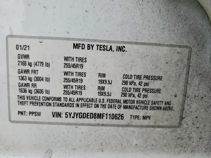 2021 TESLA MODEL Y   