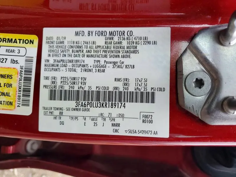 2019 FORD FUSION SE  