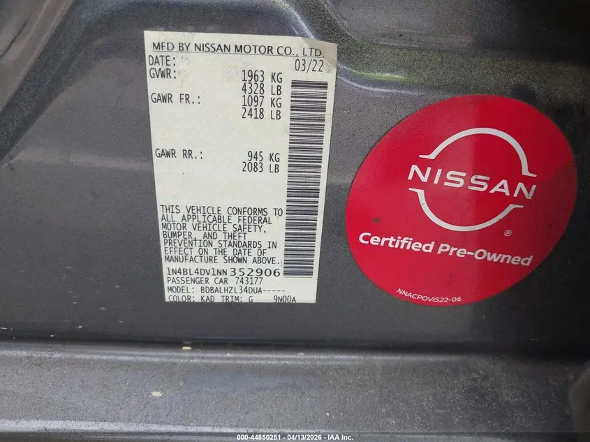 2022 NISSAN ALTIMA SV FWD