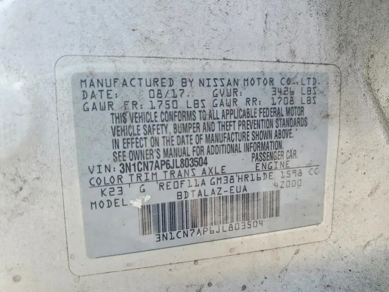 2018 NISSAN VERSA S PLUS  