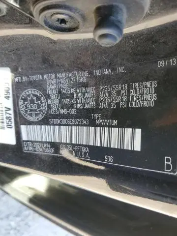 2014 TOYOTA SIENNA XLE  