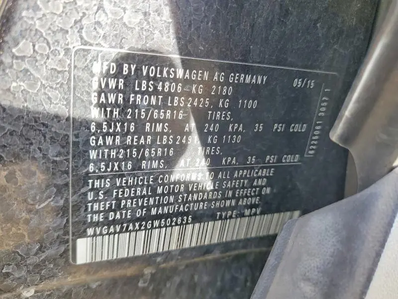 2016 VOLKSWAGEN TIGUAN S  