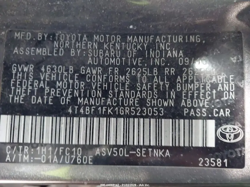 2016 TOYOTA CAMRY LE