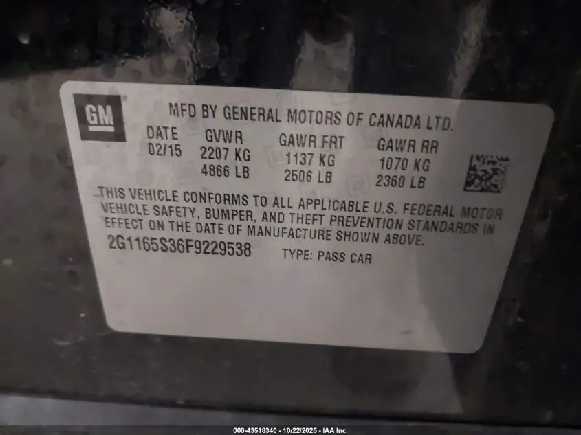 2015 CHEVROLET IMPALA 2LZ