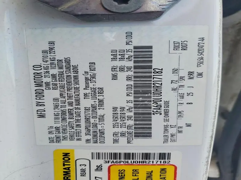 2017 FORD FUSION SE HYBRID  