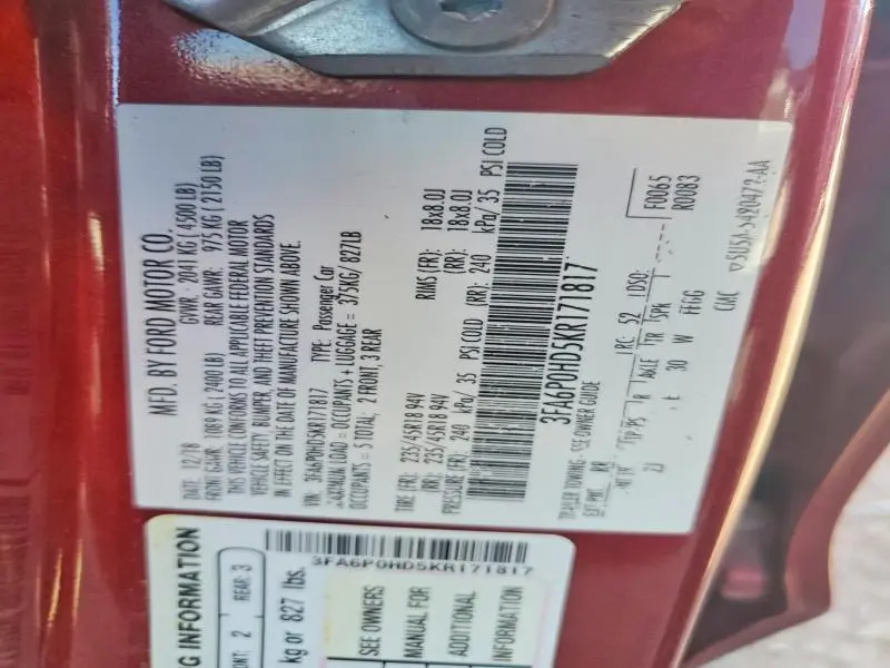 2019 FORD FUSION SE  