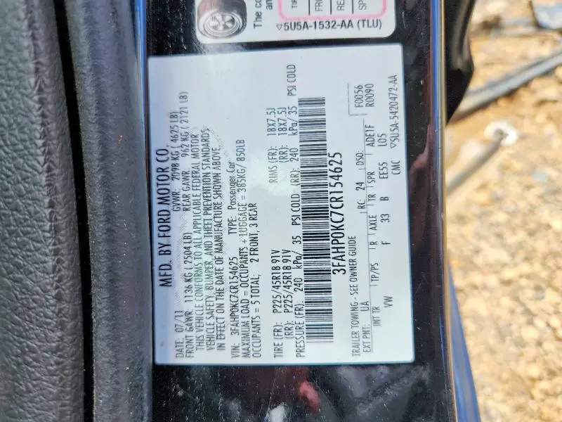 2012 FORD FUSION SPORT  