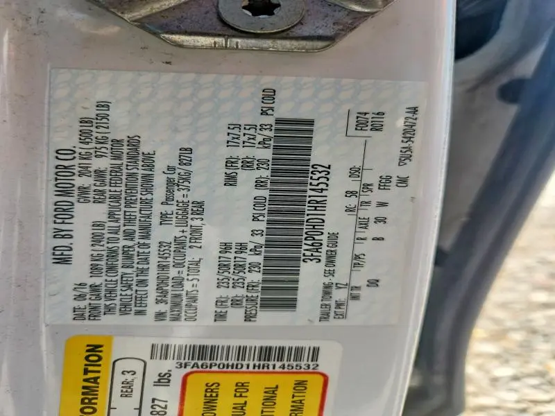 2017 FORD FUSION SE  