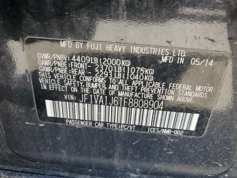 2015 SUBARU WRX LIMITED  