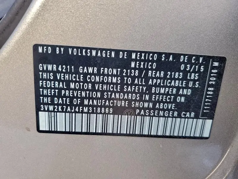 2015 VOLKSWAGEN JETTA BASE  