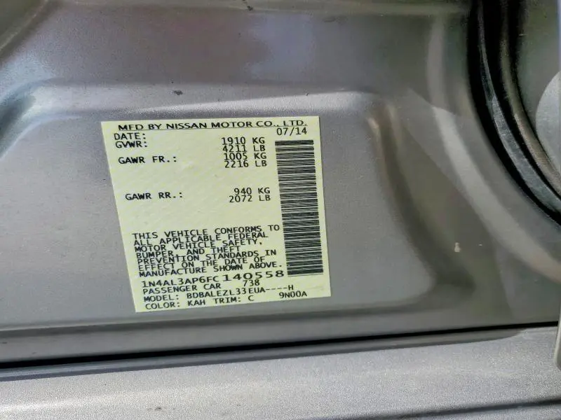 2015 NISSAN ALTIMA 2.5 S  