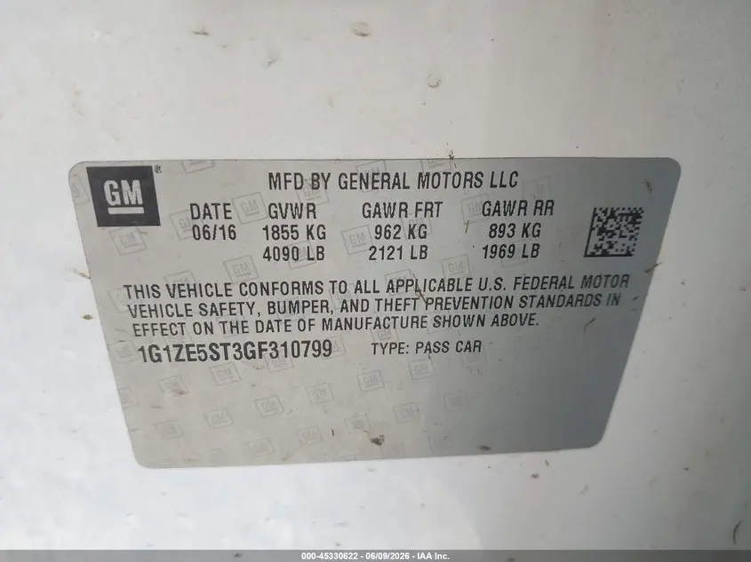 2016 CHEVROLET MALIBU LT