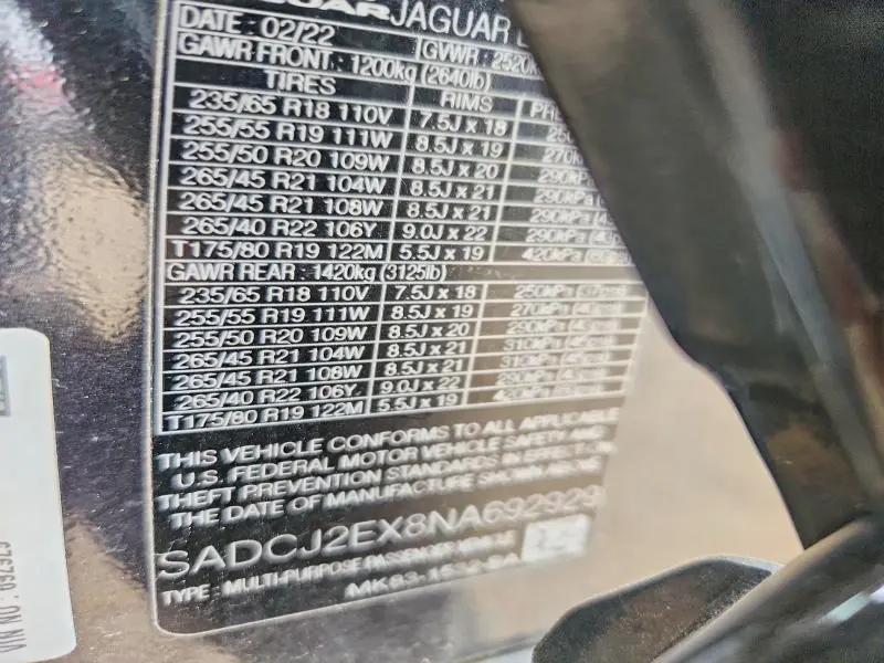 2022 JAGUAR F-PACE S  