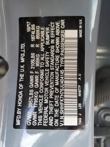 2018 HONDA CIVIC EXL  