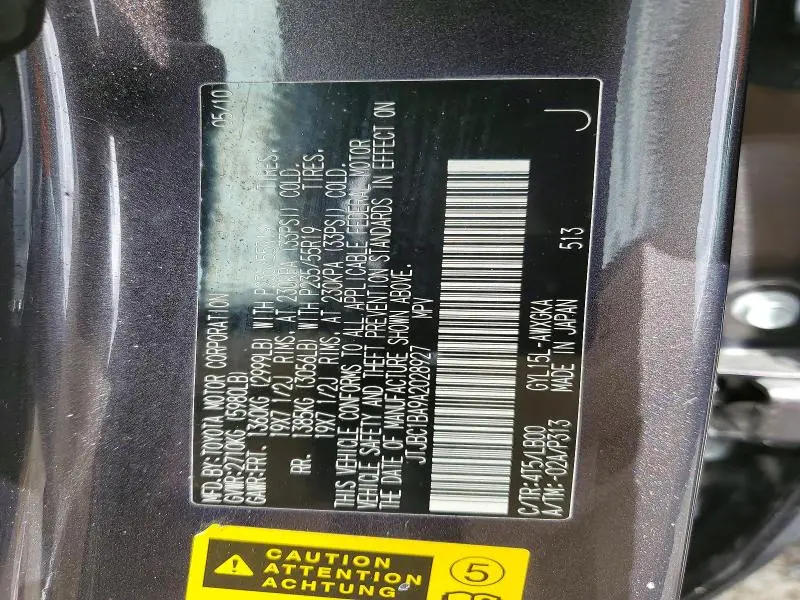 2010 LEXUS RX 450H BASE  