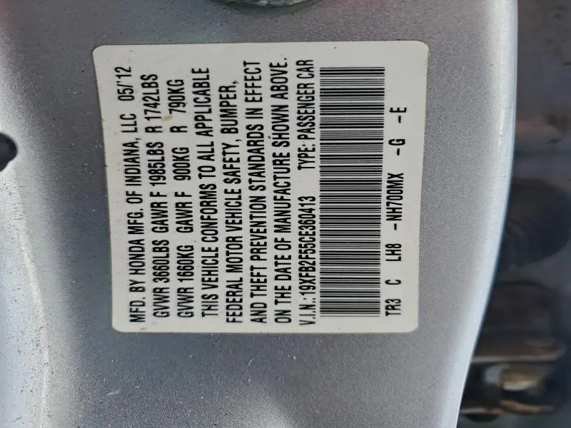 2012 HONDA CIVIC LX  