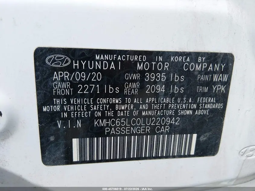 2020 HYUNDAI IONIQ HYBRID BLUE
