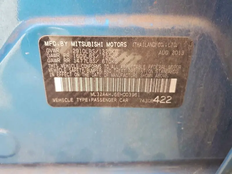 2014 MITSUBISHI MIRAGE ES  