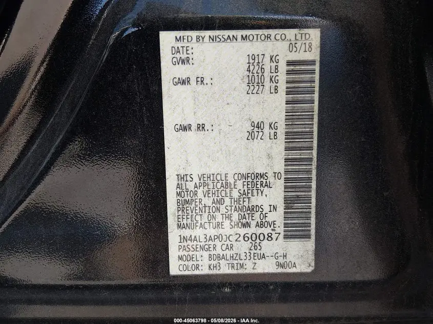 2018 NISSAN ALTIMA 2.5 SR
